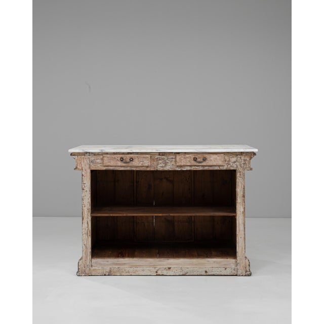 1900s French Wood White Patinated Bar With Marble Top For Sale - Image 9 of 18