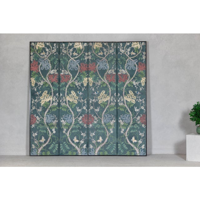 A vintage hand-painted room divider featuring vibrant flowers and delicate vines. This vintage hand-painted room divider...