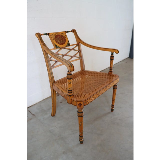 Adams Style Paint Decorated Cane Arm Chair For Sale In Philadelphia - Image 6 of 10
