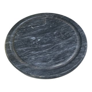1970s Black Round Marble Serving Cheese Platter For Sale