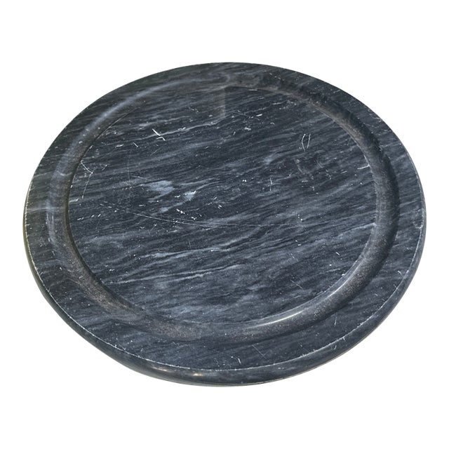 1970s Black Round Marble Serving Cheese Platter For Sale