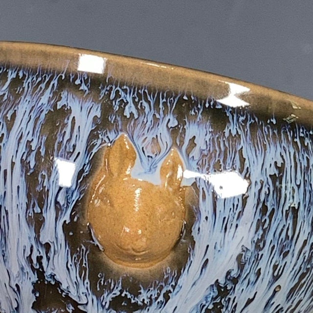 Late 20th Century Chinese Jun Ware Style Flambe Glaze Porcelain Tea Cup With Handles For Sale In Los Angeles - Image 6 of 9