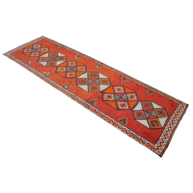 Textile Hand-Knotted Tribal Geometric Design Turkish Runner Rug . Hallway Rug Kitchen Decor - 3′3″ X 10′4″ For Sale - Image 7 of 15