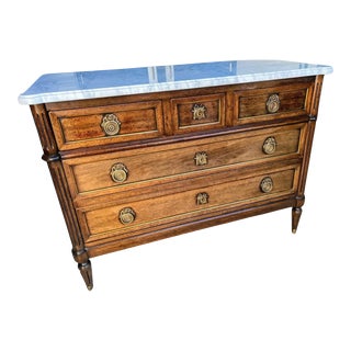 Antique French Louis XVI Style Dresser With White Marble Top For Sale