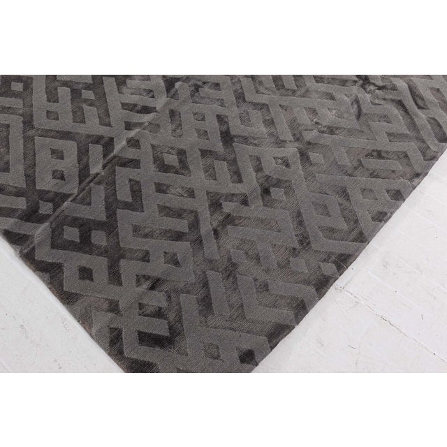 Stone Gray Abstract Geometric Modern Silk Tibetan Rug by Doris Leslie Blau For Sale - Image 8 of 9