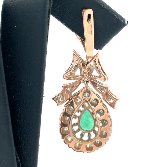 Metal 14k Gold 3 Carat Diamond & 1.50 CTW Emerald Drop Earrings, a Pair For Sale - Image 7 of 12