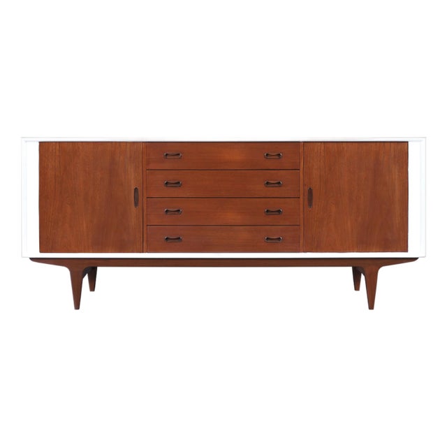Danish Teak and Lacquered Tambour Door Credenza by Bernhard Pedersen For Sale