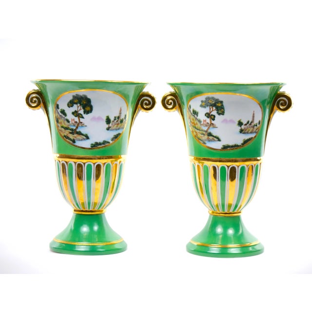 Pair Antique Paris Porcelain Parcel Gilt and Hand Painted Vases For Sale - Image 13 of 13