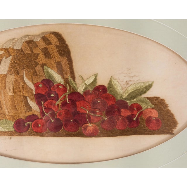 19th Century American Folk Art Americana Needlework Embroidery of Cherries For Sale - Image 4 of 8