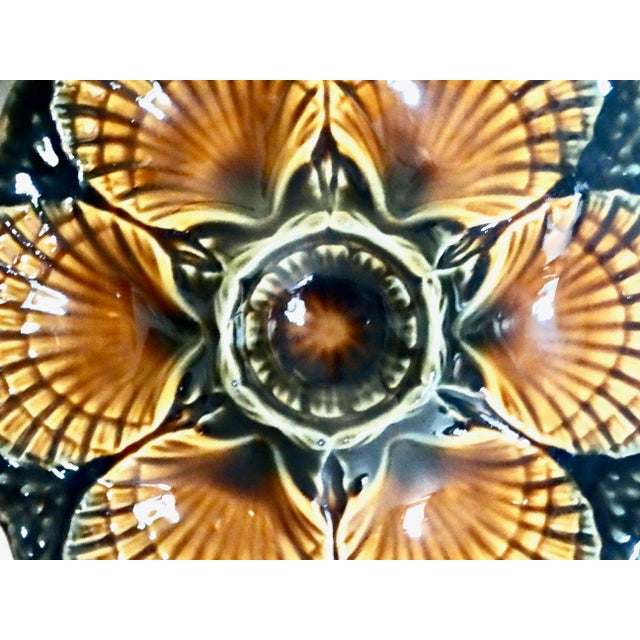 French French Faience Sarreguemines Oyster Plate For Sale - Image 3 of 9