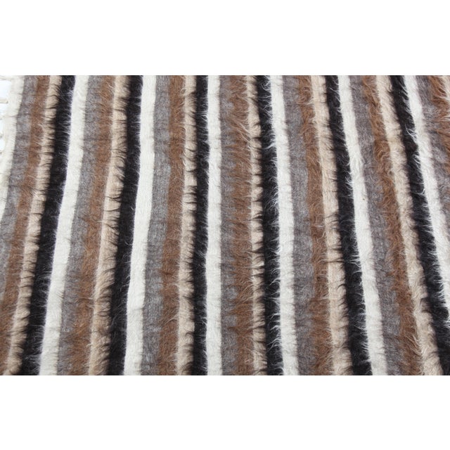Ivory Mid 20th Century Handwoven Tribal Modern Stripe Kilim – Wool Flatweave Art Rug -4' X5' 7'' For Sale - Image 8 of 12