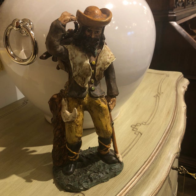 Colorfully hand painted ceramic peasant man carrying wood in a soft patina finish. Italy. Can be a great gift for Christmas.