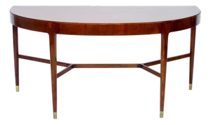 Mid-Century Swedish Semi-Circular Mahogany Side Table on Brass Feet, 1940s