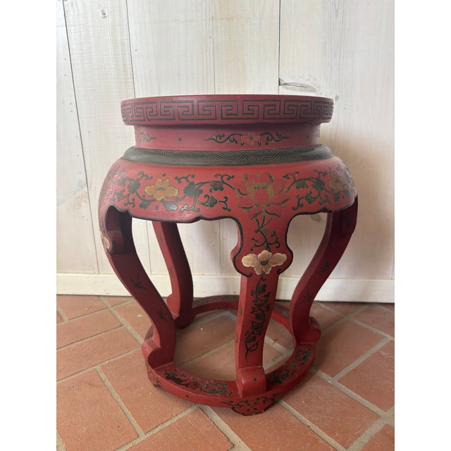 Persian Mid 20th Century Red Painted Wood Garden Stool For Sale - Image 3 of 18
