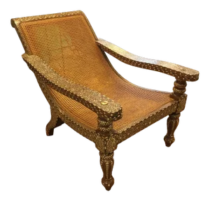 Wood, Cane and Bone Inlay Hand Crafted Swing - Out British Colonial Lounge Chair