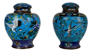 Early 20th Century Japanese Cloisonne Lidded Jars, Near Pair