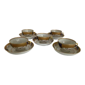 Contemporary Mottahedeh Golden Butterfly Tea Cups and Saucers Set- 10 Pieces
