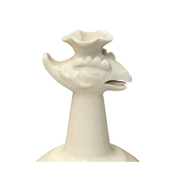 Vintage Off White Bird Head Mouth Ceramic Art Vase For Sale - Image 4 of 9