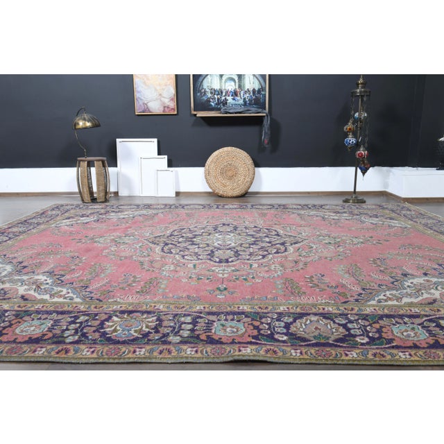 1970s Vintage Persian Handmade Wool Pink Oversized Area Rug For Sale - Image 10 of 11