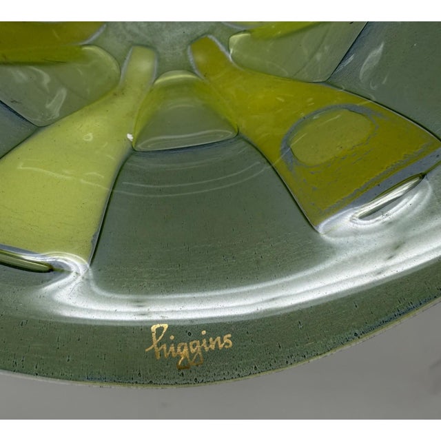 Vintage Higgins Art Glass - Round Bowl Geometric fused two-tone design. Signed