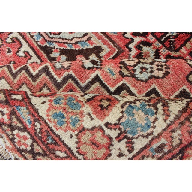 Red 1950s Semi Vintage Heriz Rug - 4′7″ × 5′5″ For Sale - Image 8 of 11