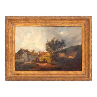 French Farmyard Scene Oil on Canvas, 19th C. For Sale
