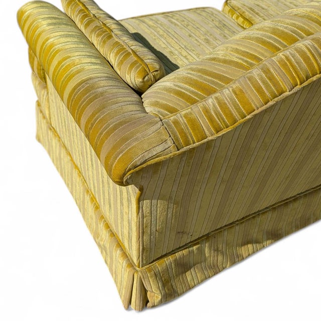 Vintage 96” Tufted Striped Sofa – Mid-Century Curved Back Couch, Cleaned + New Foam Included, Unique Hollywood Regenc... For Sale - Image 17 of 18