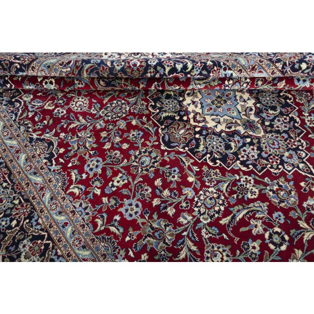 Hand-Knotted Cork Wool Kashan Rug with Medallion Design, 2000s For Sale - Image 10 of 13