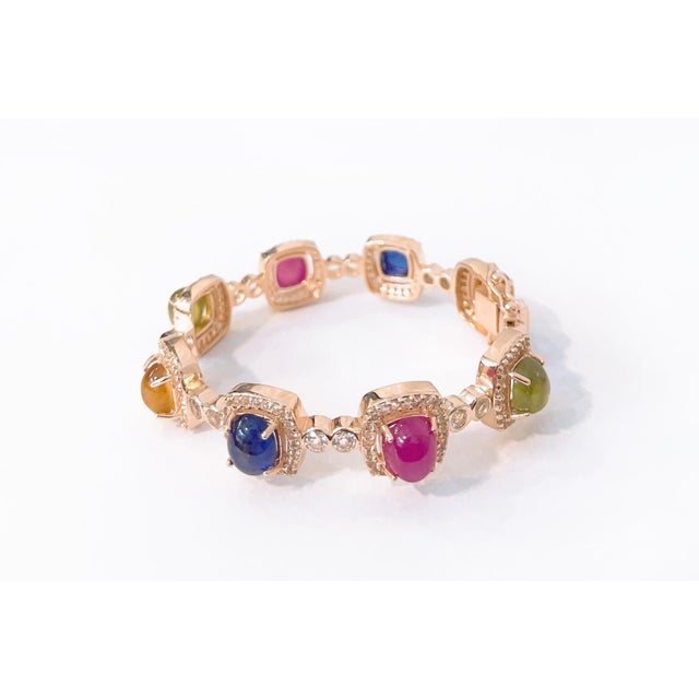 Bochic “Capri” Vintage Ruby, Multi Sapphire & Diamond Set 18K Gold & Silver For Sale - Image 14 of 16