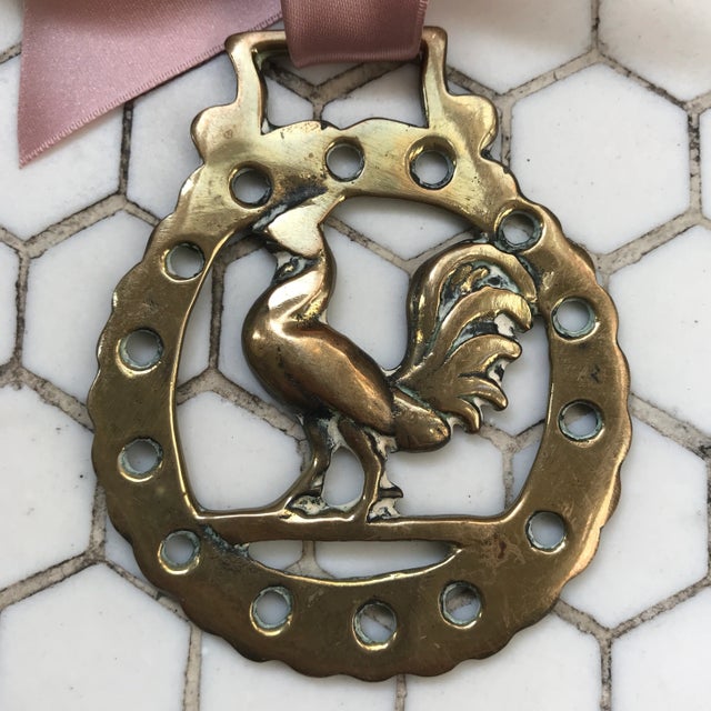 Shabby Chic Antique English Horse Brass Christmas Ornament Rooster Cock For Sale - Image 3 of 7
