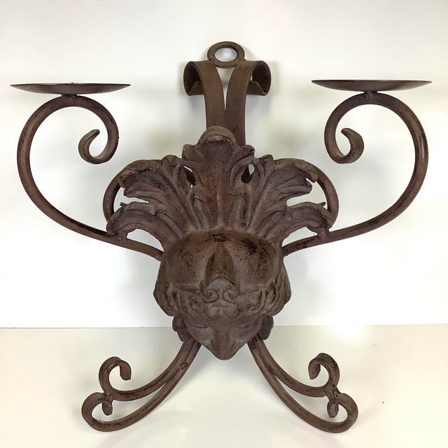Large Vintage Wrought Iron Wall Sconce Double Candle Holder 12”w X 14”h Brutalist Style For Sale - Image 4 of 10
