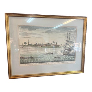 Important Mid 18th Century a View of Fort George With the City of New York From the Southwest Hudson River Copper Plate Engraving, Framed For Sale