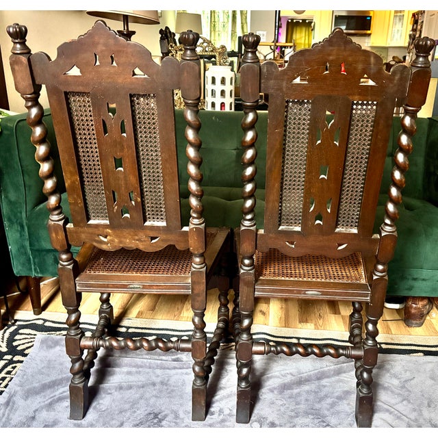 J.B. Van Sciver Company Set of j.b Van Sciver Jacobean Revival Dining Chairs, Professionally Re-Caned, C. 1920s For Sale - Image 4 of 12