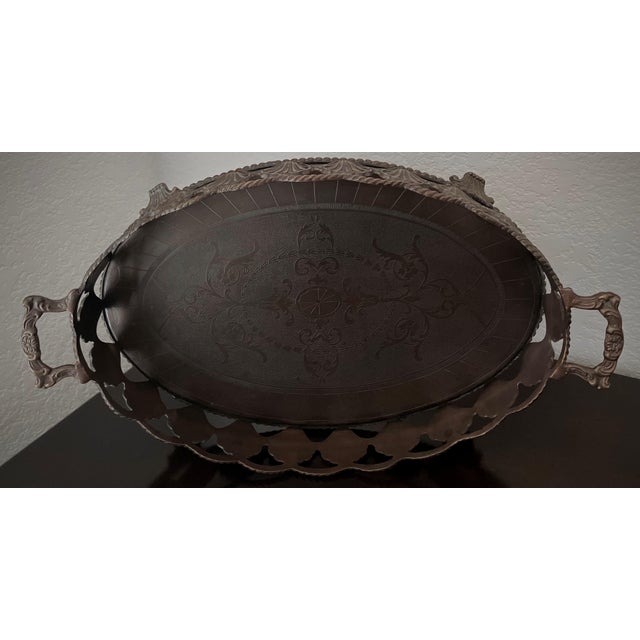 Late 20th-Century Regency-Inspired Iron & Steel Scallop Shell Centerpiece Gallery Oval Tray For Sale - Image 15 of 16