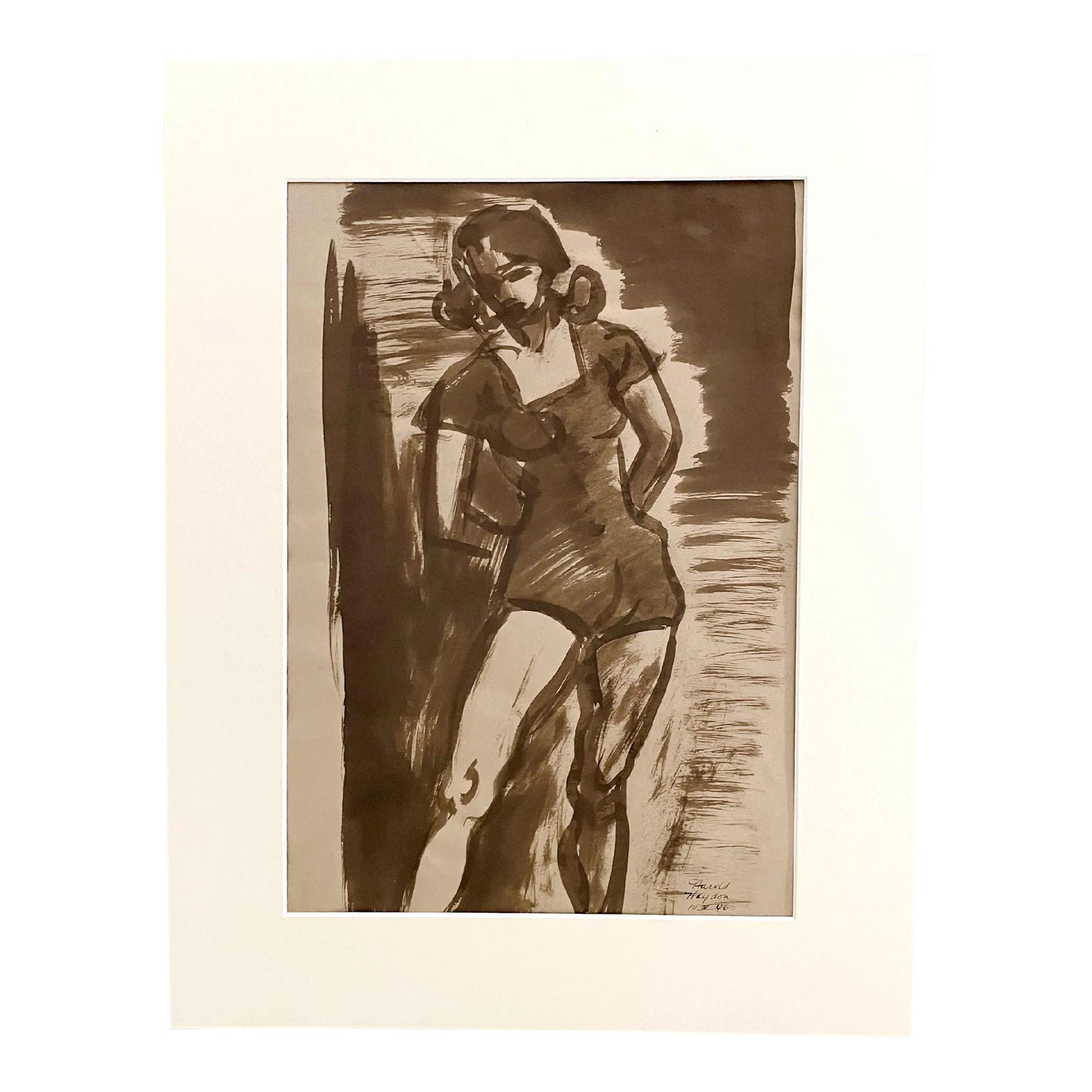 1946 Ink on Paper Standing Image of a Dancer by Artist Harold Haydon ...