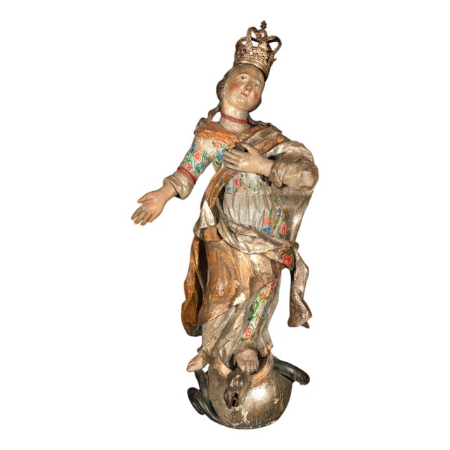 17th Century Spanish Polychrome Immaculate Conception Sculpture, 1650 For Sale
