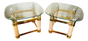 Vintage Side Tables Boho Brass Ox Horn Motif, Pair