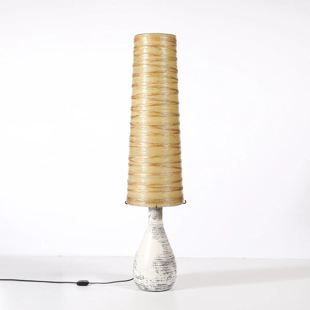 Mid-Century White Glazed Ceramic Table Lamp With Monumental Spun Resin Shade For Sale - Image 9 of 16