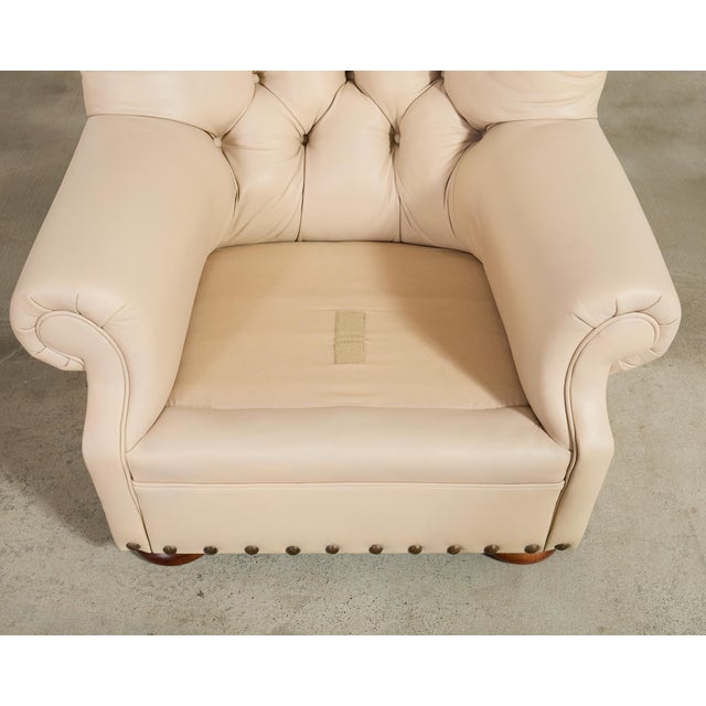 Pair of Ralph Lauren Style Leather Writer's Chairs + Ottomans For Sale - Image 12 of 18