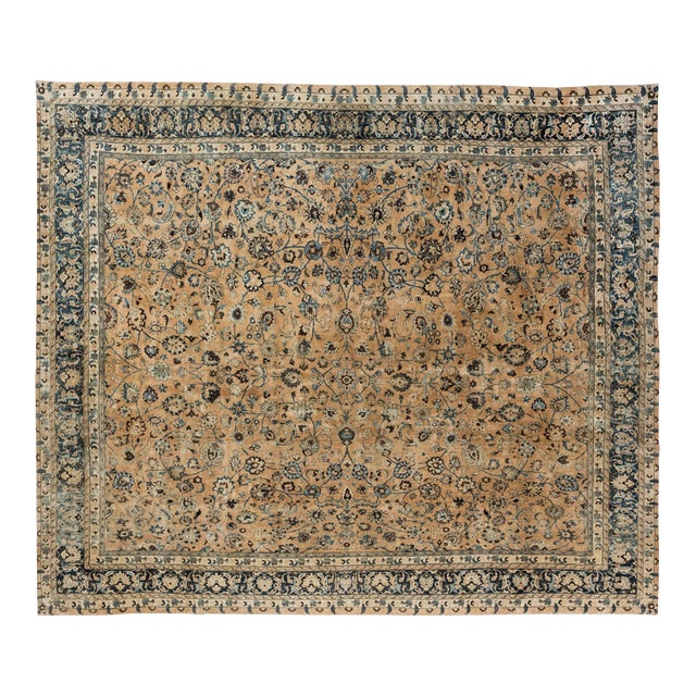 Antique Persian Meshad Blue, Beige, Brown Handmade Wool Rug For Sale