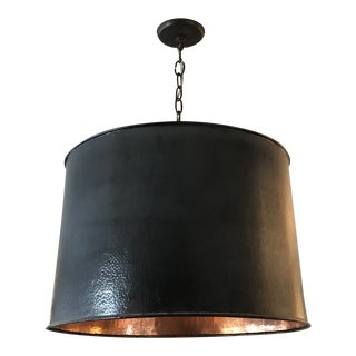 Hammered Metal Drum Chandelier Copper Interior For Sale