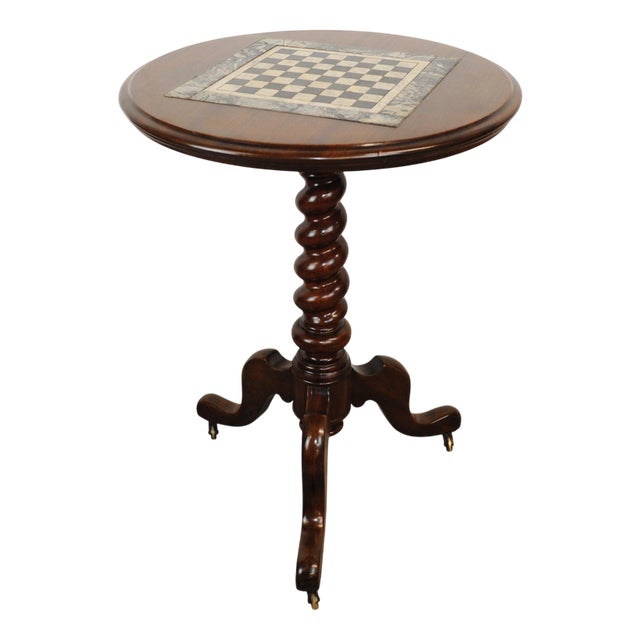 Antique Wooden Chess Table on Wheels, 19th Century For Sale