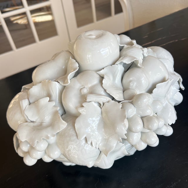 Large Vintage Italian White Blanc De Chine Creamware Fruit Basket Centerpiece For Sale - Image 4 of 9