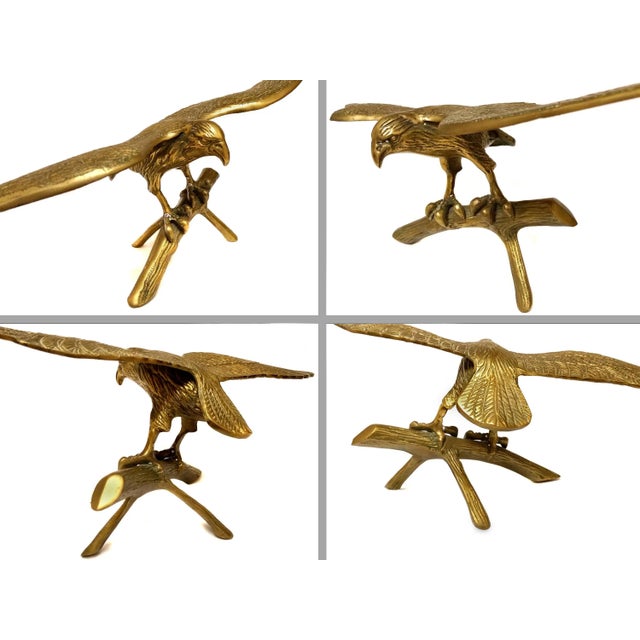 Large Brass Flying Eagle Bird on Branch 18" Wingspan Figurine Statue For Sale - Image 4 of 5