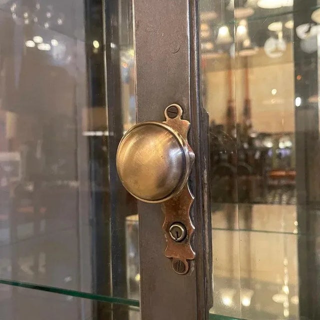 Late 19th Century Antique Industrial Brushed Steel Double Door Apothecary Display Cabinet For Sale In New York - Image 6 of 12