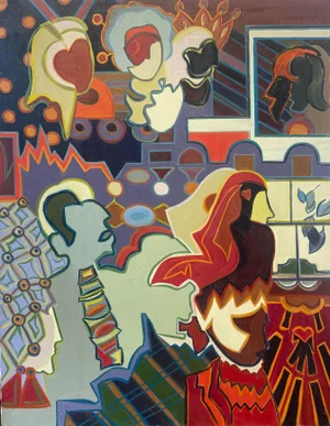 Vintage 1970s Abstracted Still Life Oil Painting on Canvas by Molly Schiff
