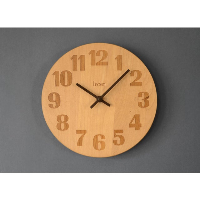 Wood Vintage 1970s Danish Modern Linden Round Wooden Clock For Sale - Image 7 of 7