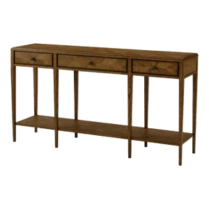 Oak Parquetry Two Tier Console Table - Dark
