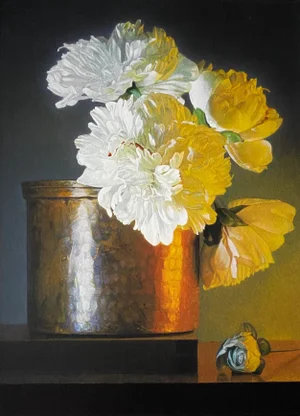 "Peonies and Copper" Limited Edition Archival Still Life Print by Master Realist Alex Gnidziejko