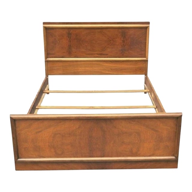 Vintage Mid Century Modern Art Deco Walnut Full Size Bed Frame by Joerns Bros For Sale